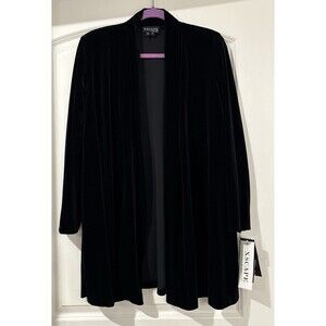 Xscape Black Velvet Jacket Womens Medium Petite Open Long Whimisgoth Glam NEW